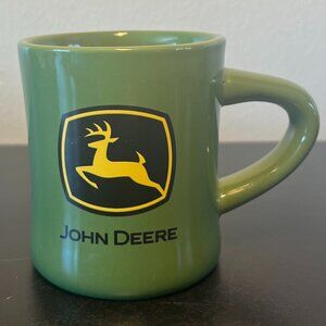 Vintage JOHN DEERE Leaping Deer Logo Trademark Green Stoneware Diner Coffee Mug
